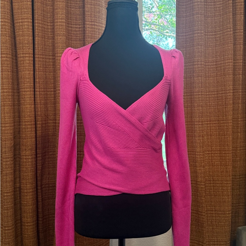 Pink Rose Fuchsia Ribbed Knit Top